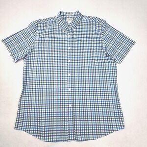 LL Bean Button Down Shirt Mens XL Blue Green Plaid Short Sleeve Wrinkle Free